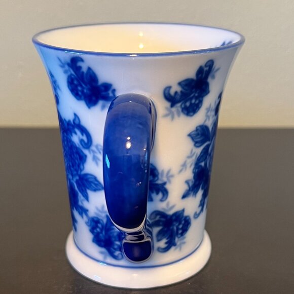 Vintage Flow Blue Transferware Floral Porcelain Cup Mug w/ Spoon ~ Cobalt Blue - Picture 5 of 14
